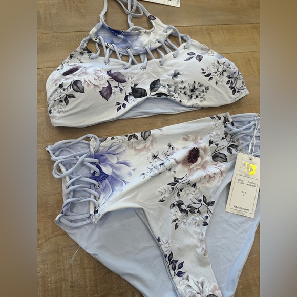TINIBIKINI Reversible string halter bikini NWT L swim top and bottom - Picture 2 of 9